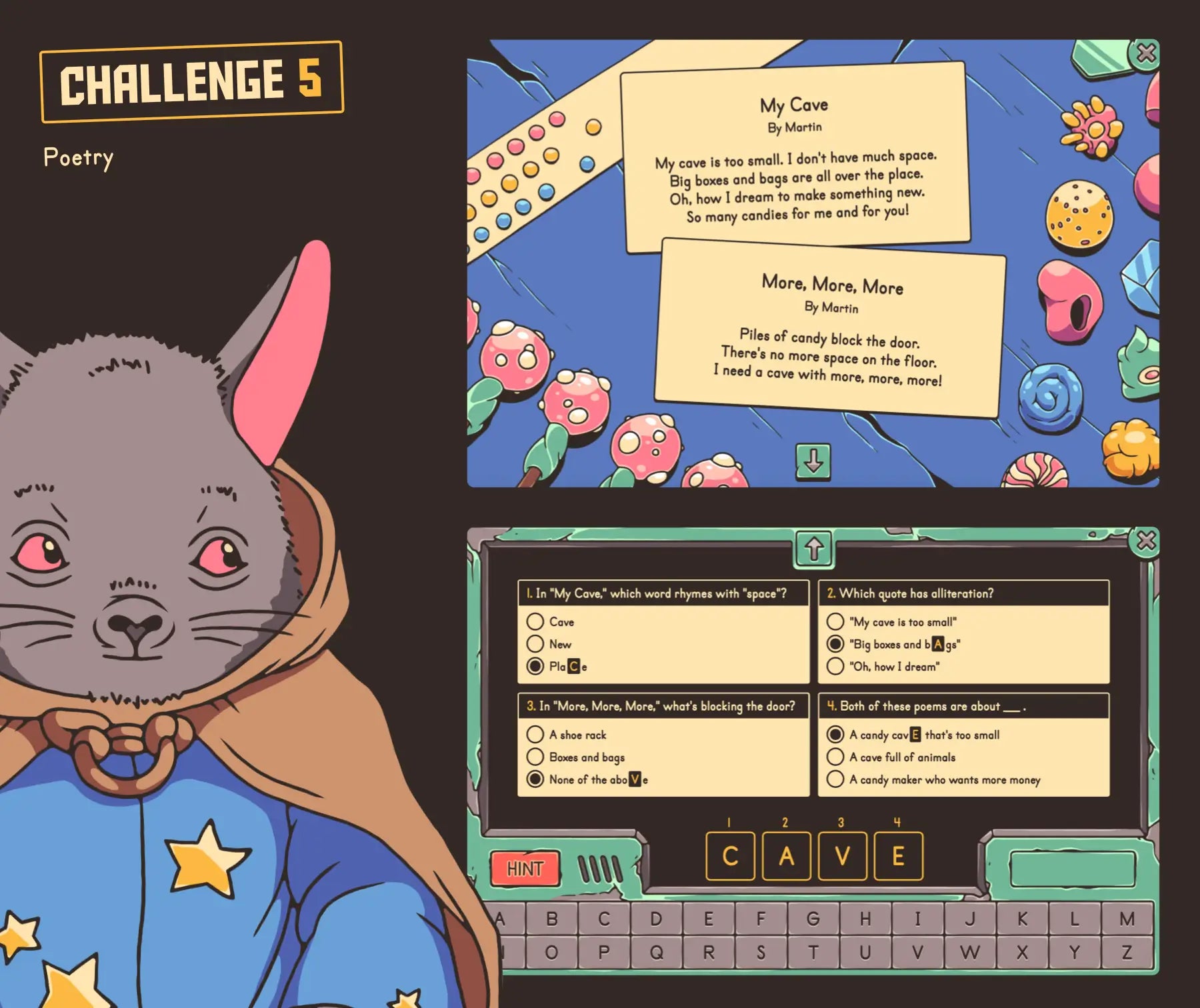 Free online poetry review game for 2nd grade, with two lyrical poems.