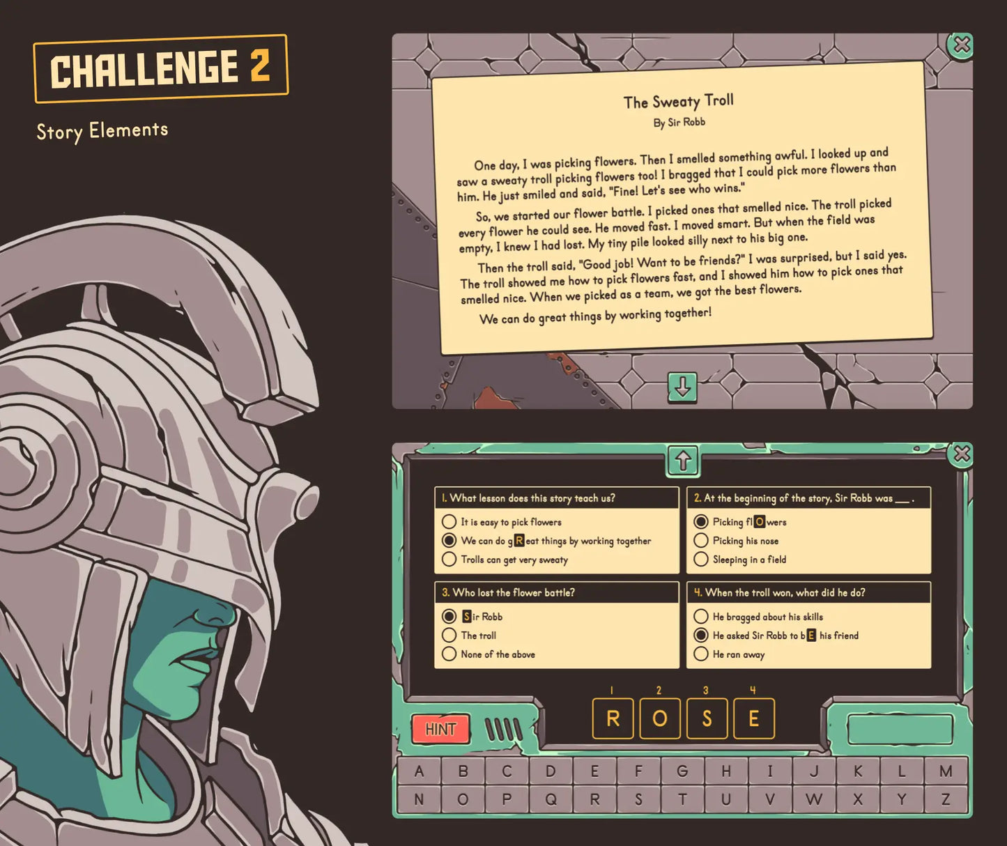 Free online story elements review activity for 2nd grade, with a reading comprehension passage and a multiple-choice quiz.