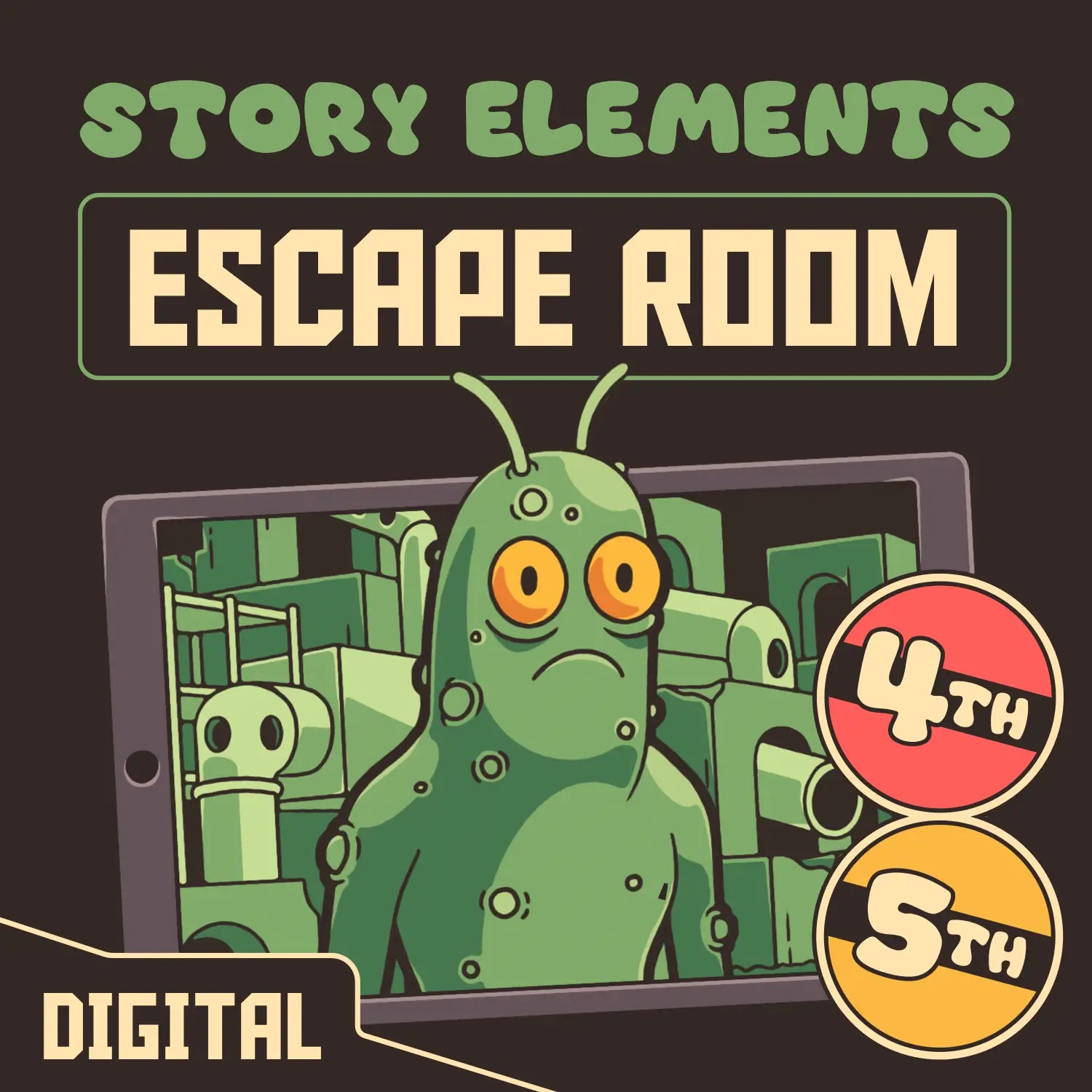Virtual story elements escape room for 4th and 5th grade, titled "Puzzle Punks: Escape From Pickle's Playground."