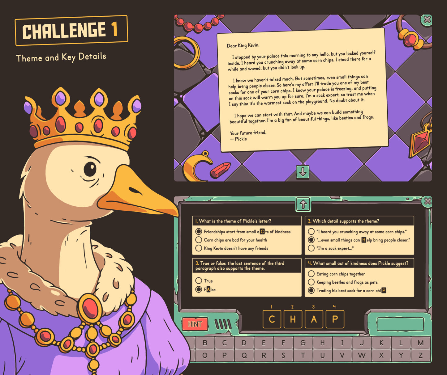 Digital theme and key details review game for 4th and 5th grade classrooms.