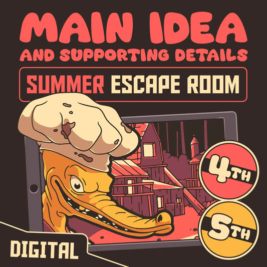 Digital 4th and 5th grade main idea and supporting details escape room for summer and end-of-year test prep, with the title "Puzzle Punks: Camp Calamari."