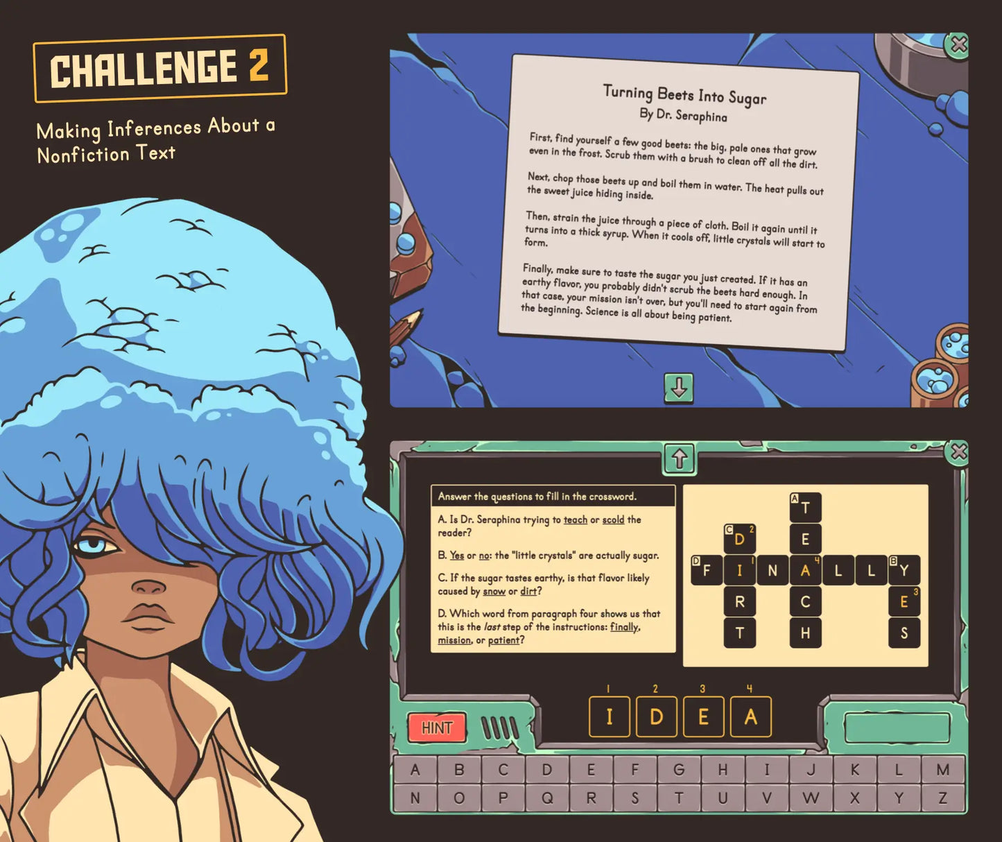 Online winter making inferences about a nonfiction text activity with a sequential informational text and crossword puzzle.