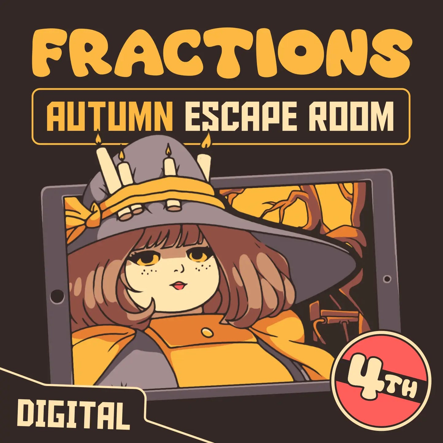 Digital fall escape room for 4th grade fractions, entitled "Puzzle Punks: Escape the Midnight Mall."