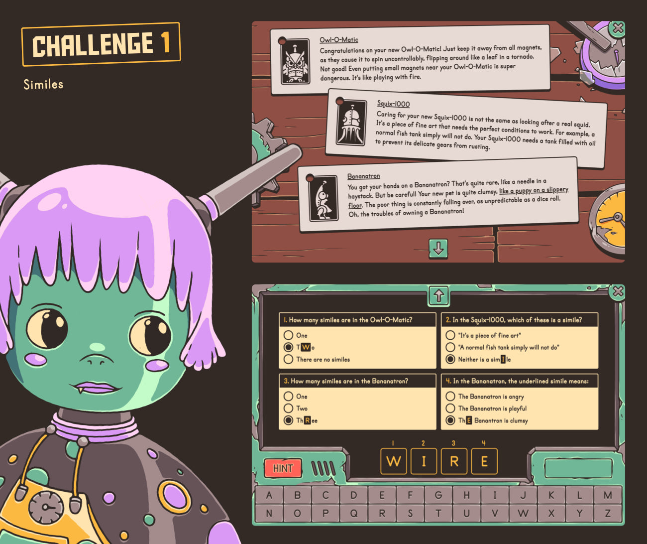 Digital similes activity with reading comprehension passages and a multiple-choice section.
