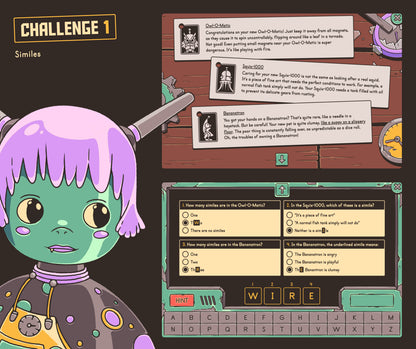 Digital similes activity with reading comprehension passages and a multiple-choice section.