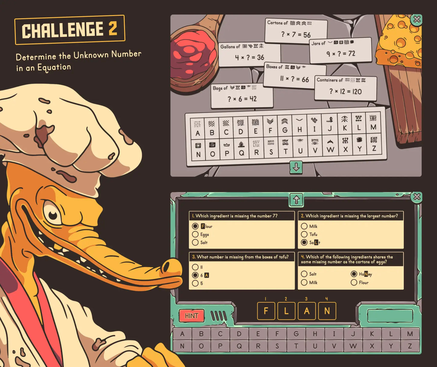 Online determining the unknown number in a multiplication equation test prep activity, with a summer theme and a cryptogram.
