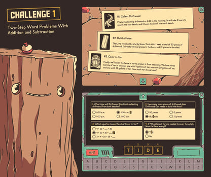 Digital summer two-step word problems with addition and subtraction escape room activity for third grade.