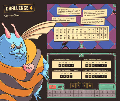 Digital 5th grade Valentine's Day context clues game with a cryptogram section.