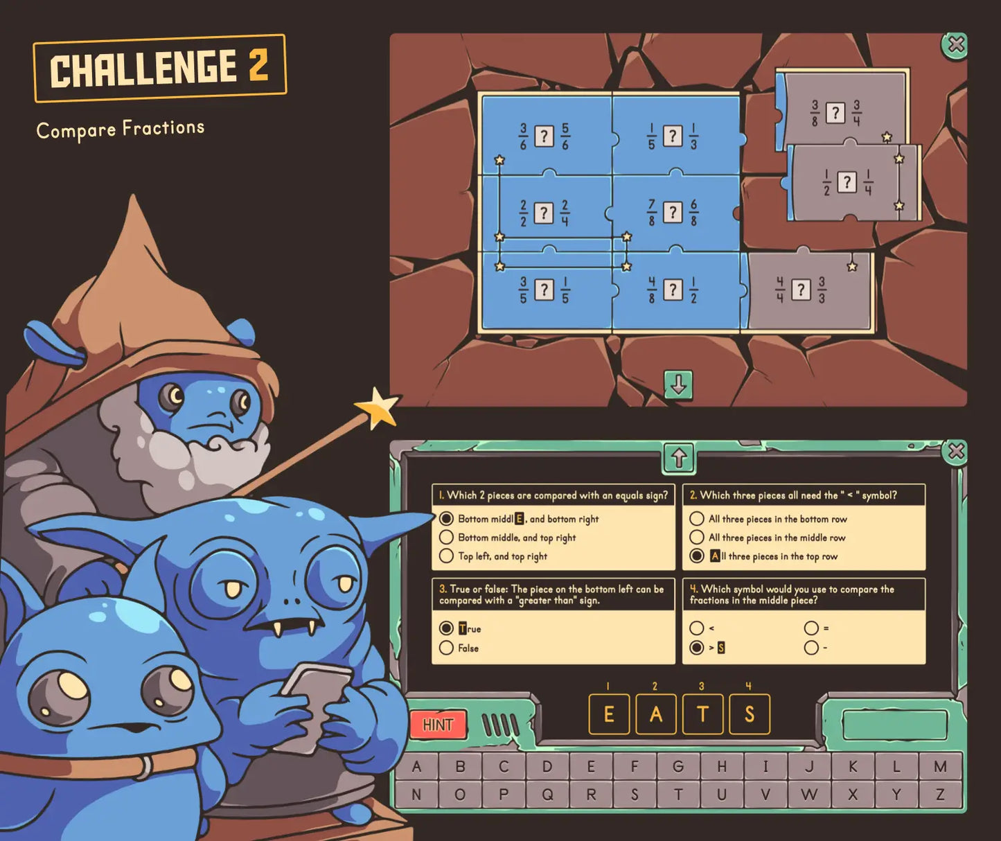 Digital fall-themed comparing fractions activity with a puzzle element.
