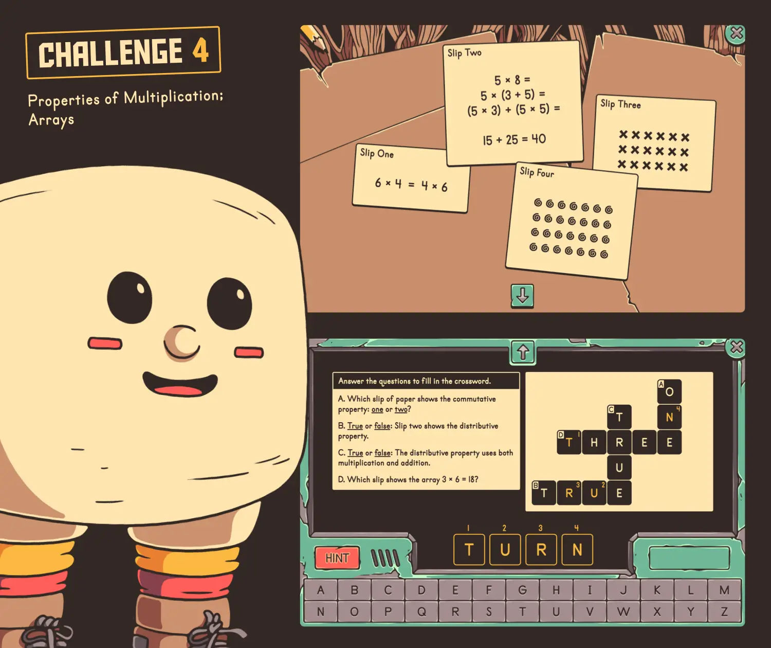 Virtual fall math activity with properties of multiplication (commutative and distributive), arrays, and a crossword puzzle.