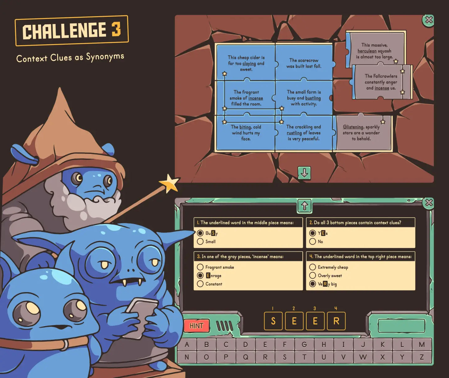 Virtual fall reading activity covering the standard of context clues and synonyms.