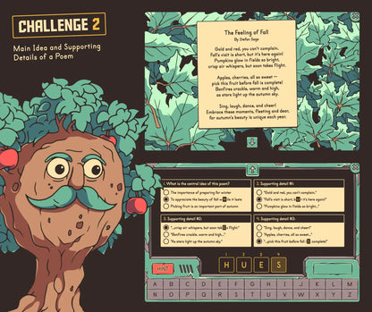 Online main idea and supporting details of a poem game with an autumn theme.