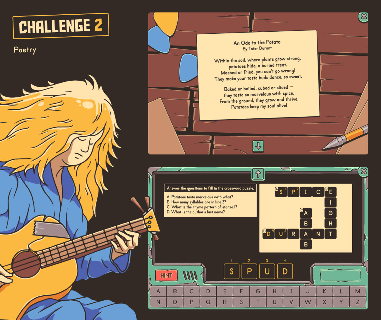 Digital poetry game with a Christmas poem an crossword puzzle.